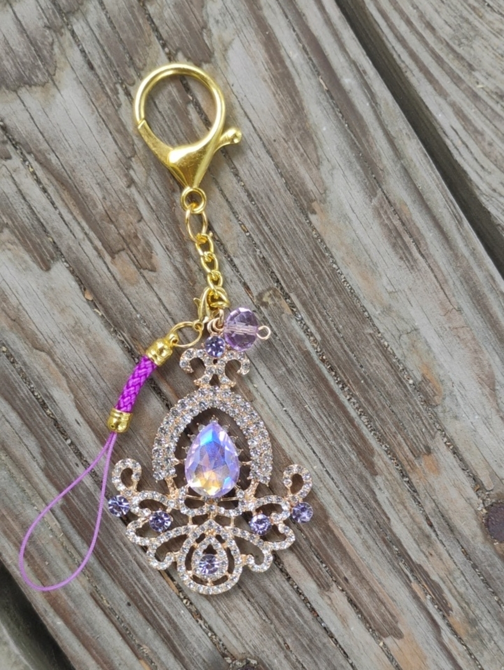 Art deco handmade bag charm keychain